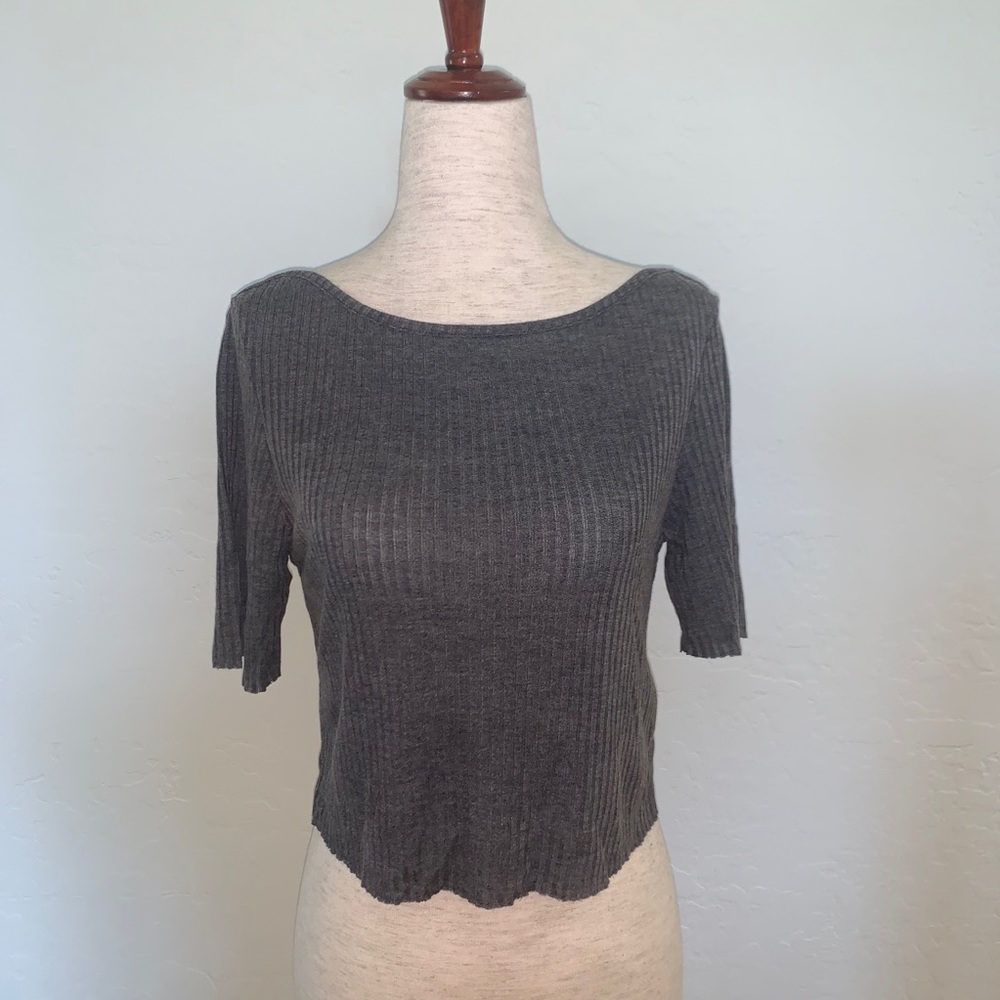 Topshop Ribbed Short Sleeve Crop Top Gray Size 10